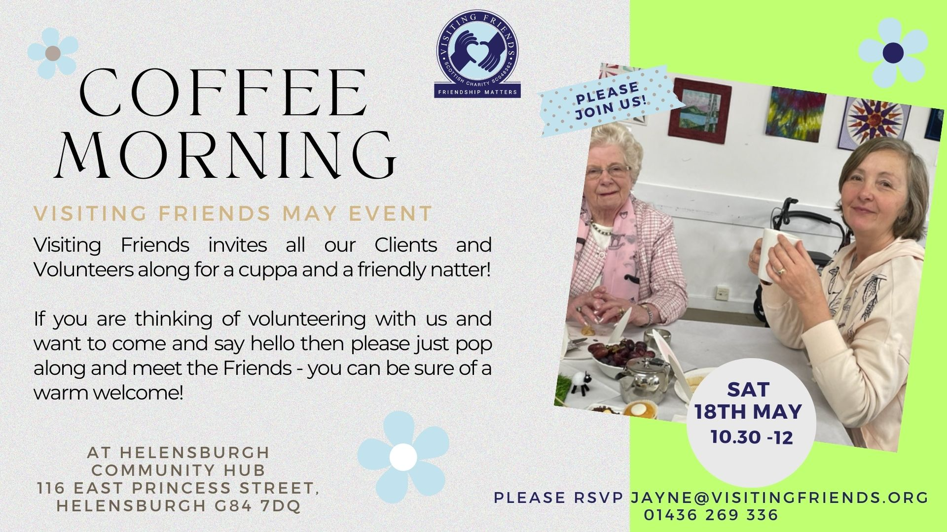 Visiting Friends Coffee Morning - Sat 18th May from 10.30am-12pm