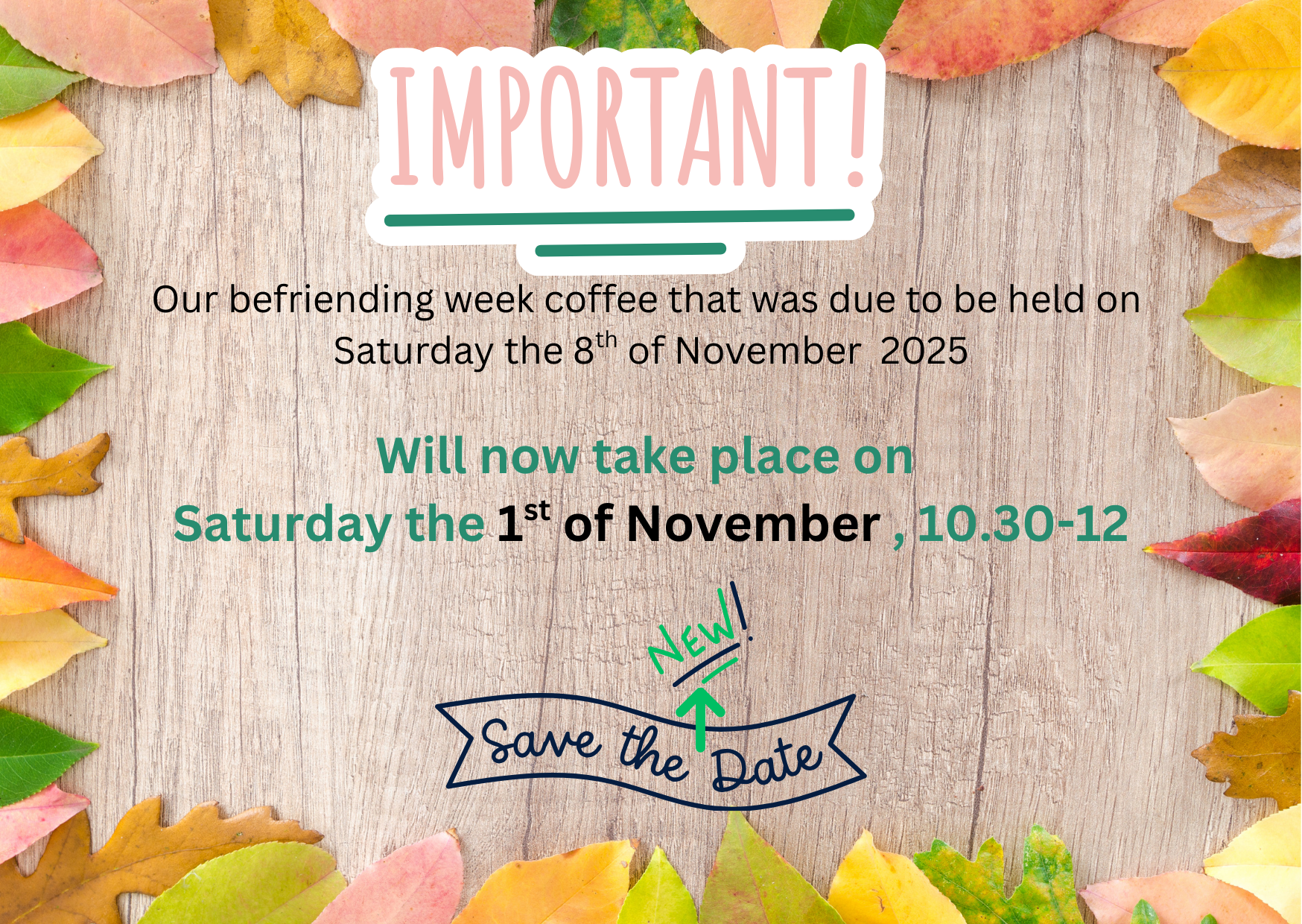 Befriending Week Coffee Morning - NEW DATE - 1ST NOVEMBER AT 10.30AM